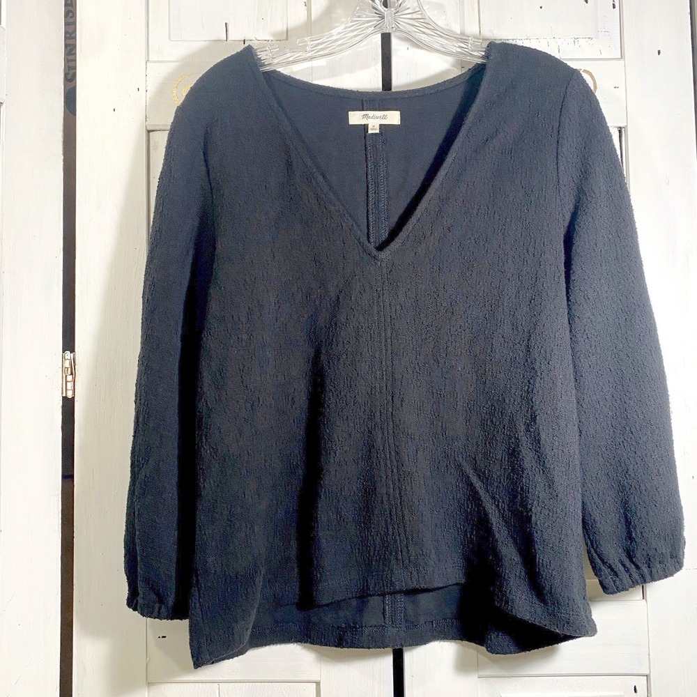 MADEWELL Texture & Thread‎ V-Neck Full Sleeve Top Medium Black 100% Cotton EUC